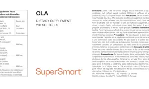 CLA: suplemento dietético de 120 cápsulas blandas. Para saber cla cuando tomar, lee las instrucciones: adultos, 1-2 cápsulas con las comidas.