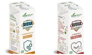 Dos cajas de bebida de avena SoriaNatural. Una destaca por fortalecer las defensas con equinácea, la otra por ser rica en omega 3 y ayudar a bajar el colesterol.