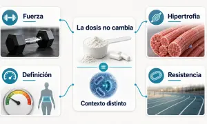 La creatina sirve para fuerza, hipertrofia, resistencia y definición. La dosis no cambia, el contexto sí.