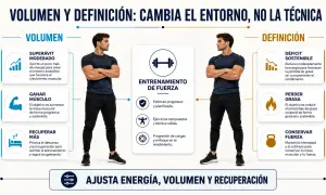 Hombres musculosos explican la **dieta volumen** y definición, enfocándose en ganar músculo, recuperación y entrenamiento de fuerza.