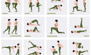 Rutina de ejercicios tren inferior: high knees, butt kicks, mountain climbers, lunges, glute bridge, donkey kicks y más.
