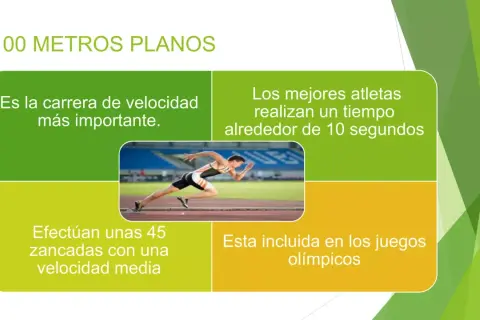 Atleta en plena carrera de 100m lisos, la prueba de velocidad más importante.