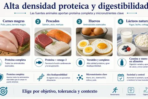 Lácteos naturales como el yogur y el queso son una excelente fuente de proteína, además de carnes, pescados y huevos.