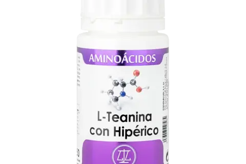 Frasco de L-Teanina con Hipérico. Descubre l-teanina para que sirve: promueve la relajación y el bienestar.