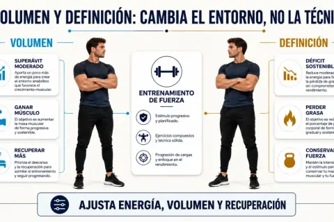 Hombres musculosos explican la **dieta volumen** y definición, enfocándose en ganar músculo, recuperación y entrenamiento de fuerza.