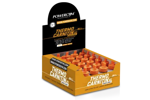 Caja de termogénicos Powergym Thermo Carnitin XL sabor limón, con 30 viales concentrados para la reducción.