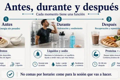 Hombre comiendo avena con frutas. La imagen explica qué comer antes de salir a correr: carbohidratos para energía sin pesadez.