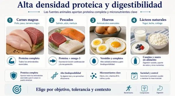 Lácteos naturales como el yogur y el queso son una excelente fuente de proteína, además de carnes, pescados y huevos.