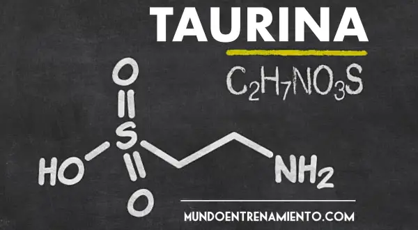 Fórmula química de la taurina, C₂H₇NO₃S, con su estructura molecular.