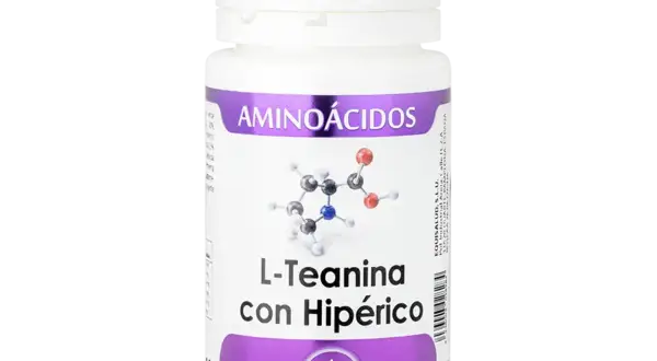 Frasco de L-Teanina con Hipérico. Descubre l-teanina para que sirve: promueve la relajación y el bienestar.