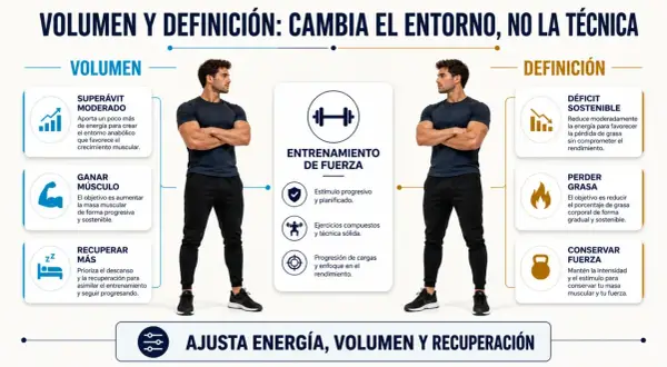 Hombres musculosos explican la **dieta volumen** y definición, enfocándose en ganar músculo, recuperación y entrenamiento de fuerza.