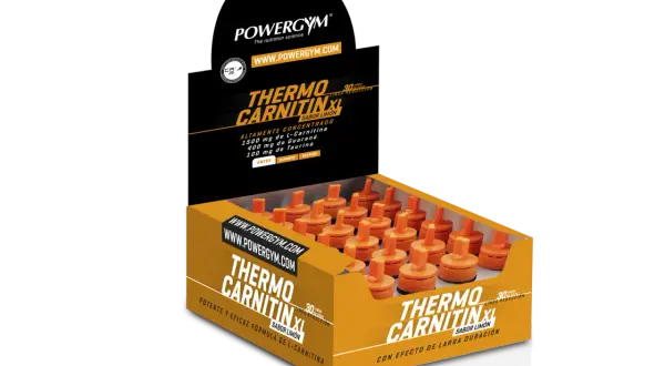 Caja de termogénicos Powergym Thermo Carnitin XL sabor limón, con 30 viales concentrados para la reducción.