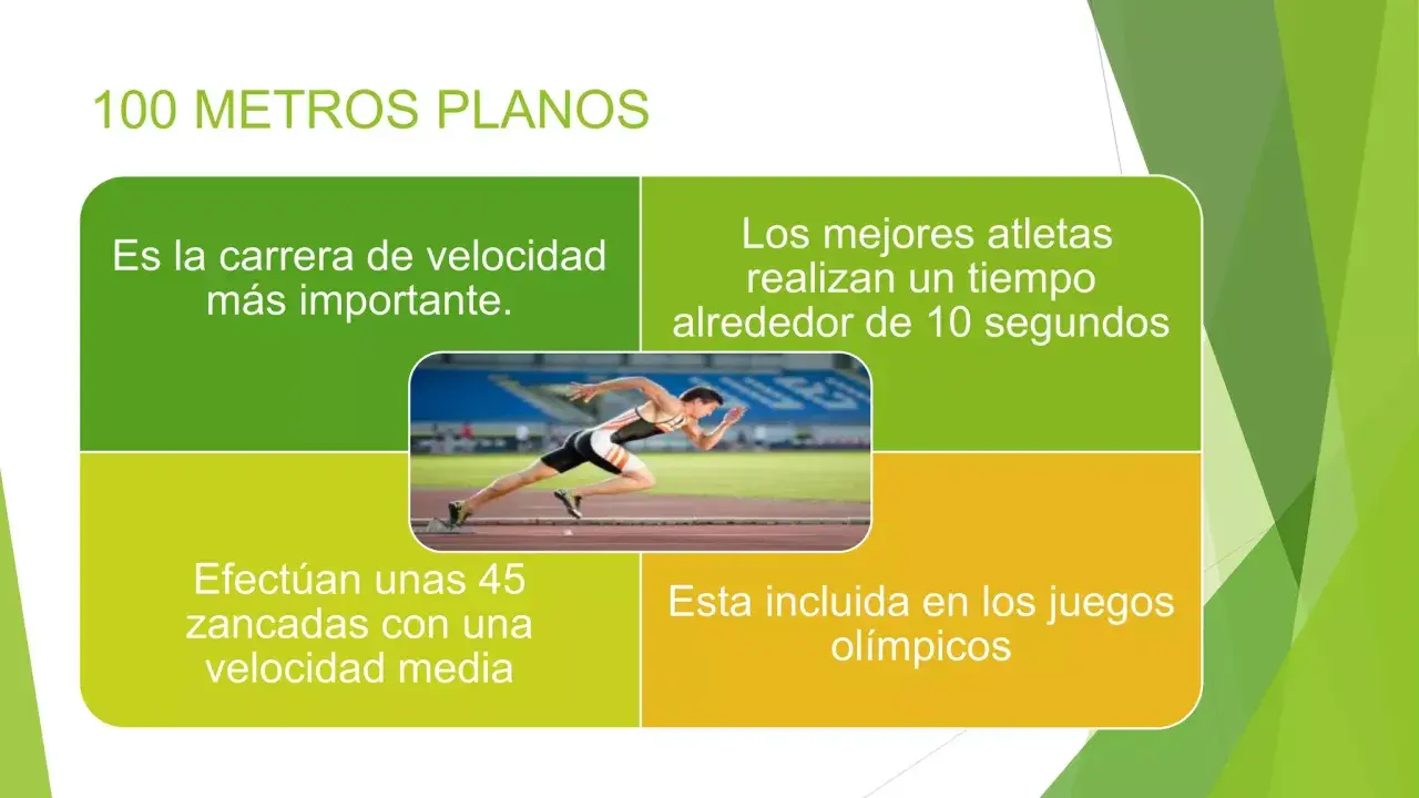 Atleta en plena carrera de 100m lisos, la prueba de velocidad más importante.