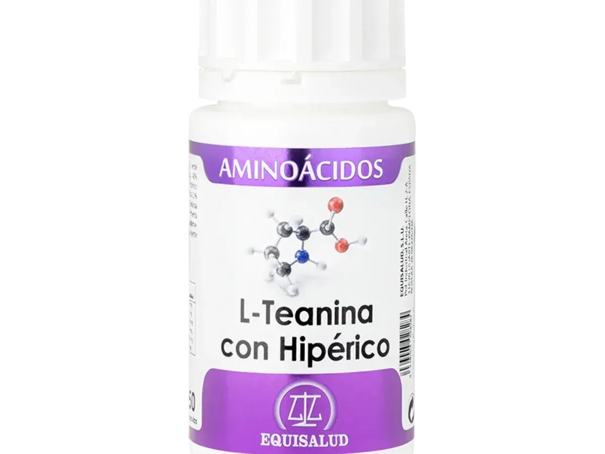 Frasco de L-Teanina con Hipérico. Descubre l-teanina para que sirve: promueve la relajación y el bienestar.