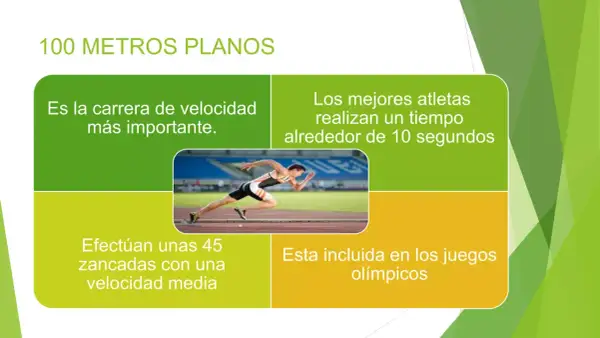 Atleta en plena carrera de 100m lisos, la prueba de velocidad más importante.